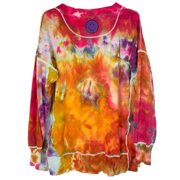 Handmade Tie Dye Sweatshirt Pullover Tunic Medium Oversized Sherpa Reversible - Picture 2 of 14